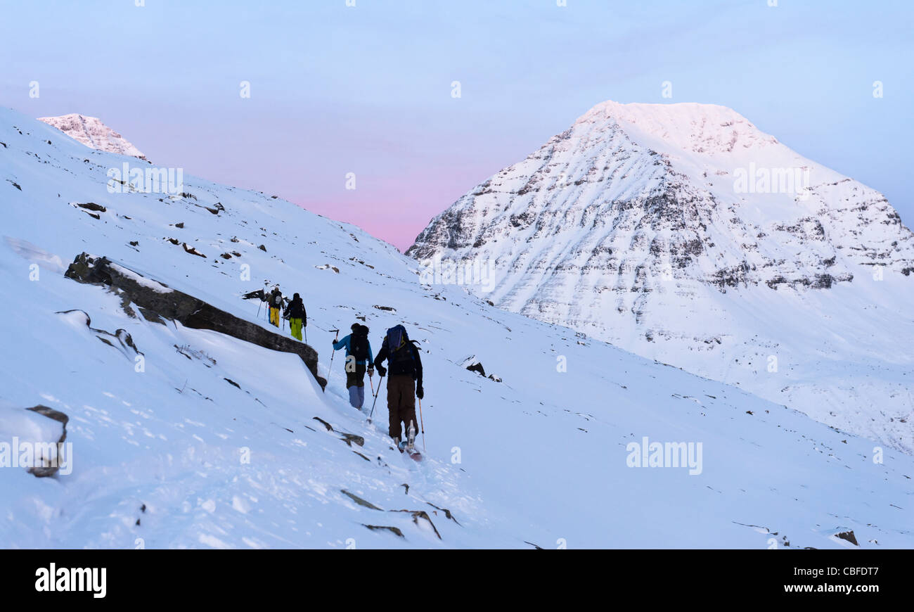 Ski-touring in Tamok, northern Norway during the polar night season. Stock Photo