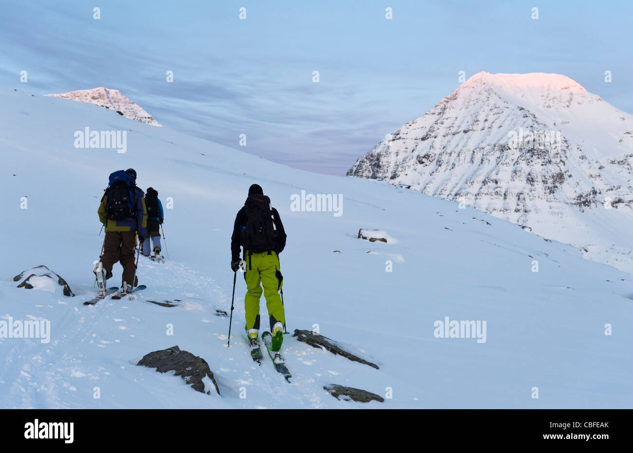Ski-touring in Tamok, northern Norway during the polar night season. Stock Photo