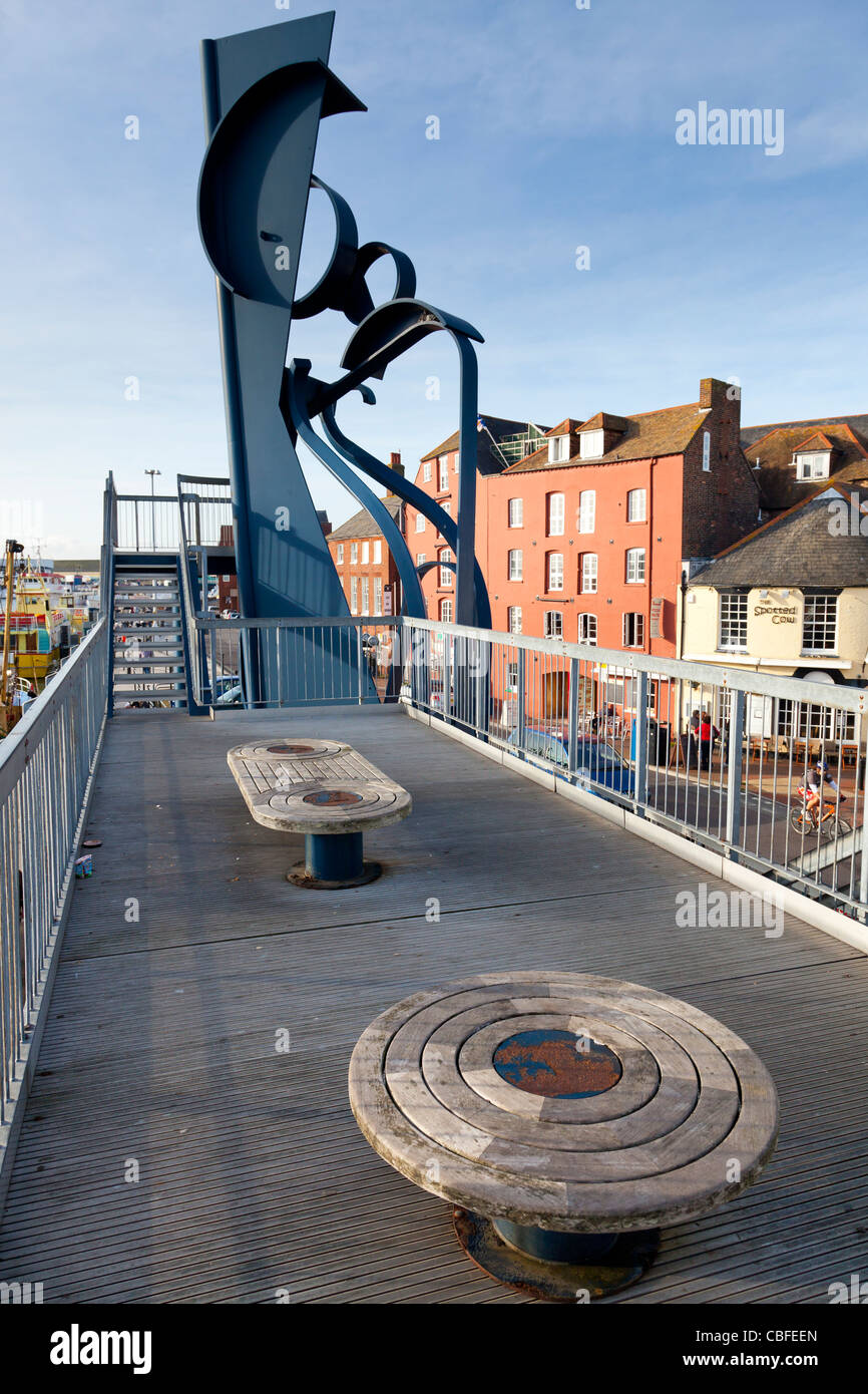 Quayside viewing platform and public sculpture at Poole Dorset England UK Stock Photo