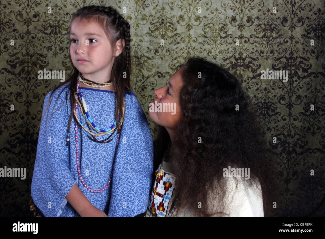 Native American Lakota Sioux Indian woman and child Stock Photo