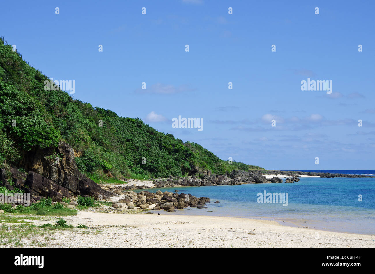 View along Hikawa Beach out to sea, Yonaguni Island, Yaeyama, Okinawa, Japan Stock Photo