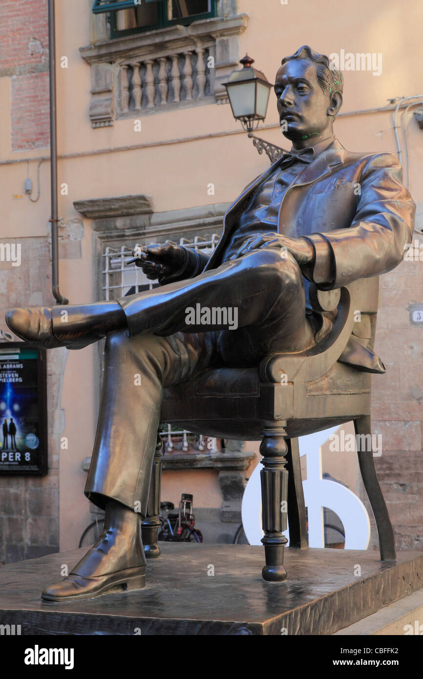 Italy, Tuscany, Lucca, composer Giacomo Puccini statue, Stock Photo