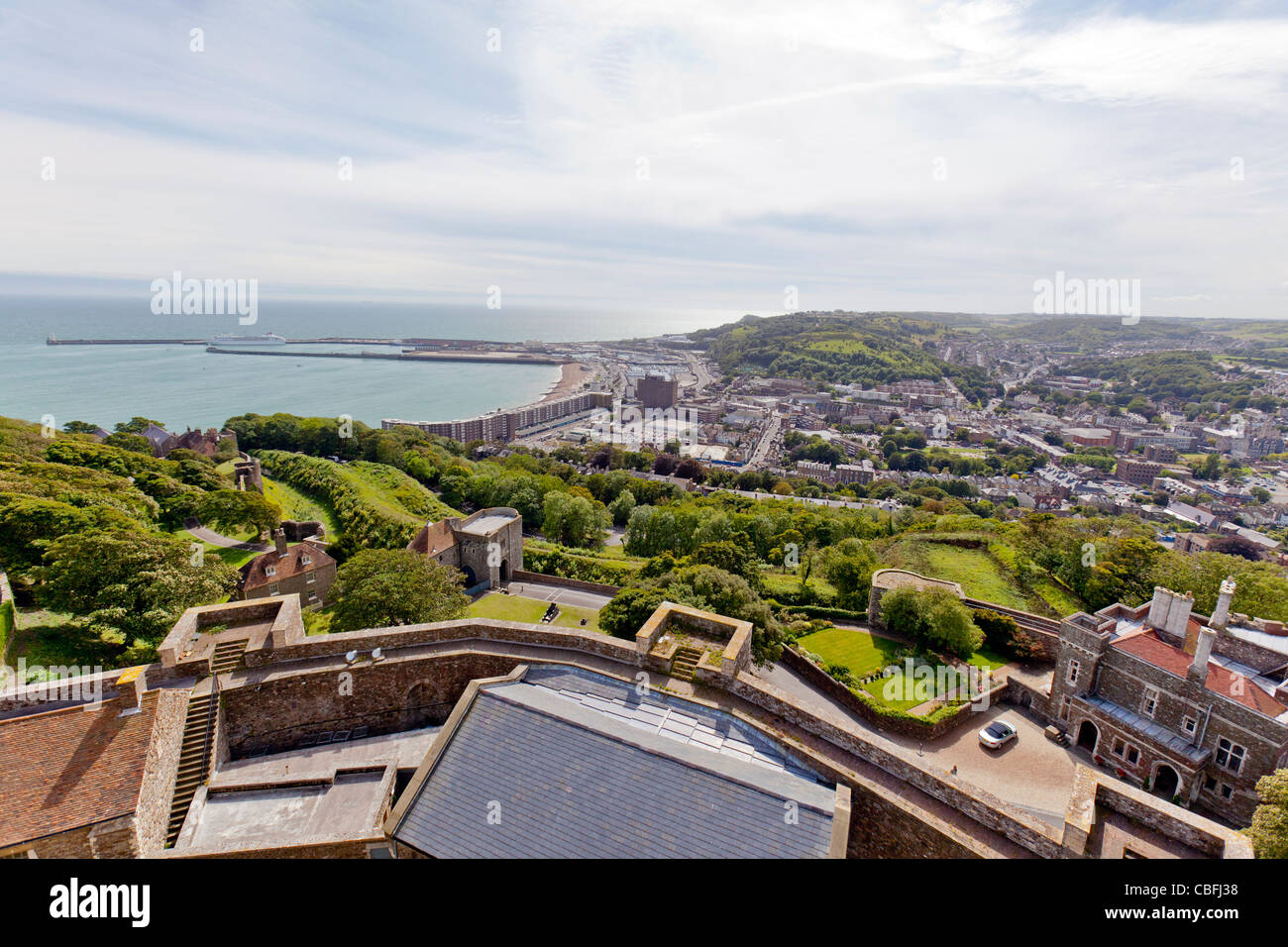 A view from the top of the Great Tower, Dover Castle, the Port of Dover Dover, England. Stock Photo