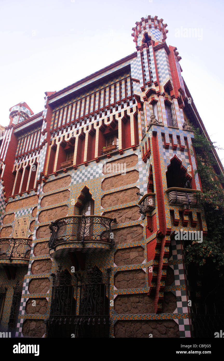 Corner of Casa Vicens with colourful tiled facade Stock Photo