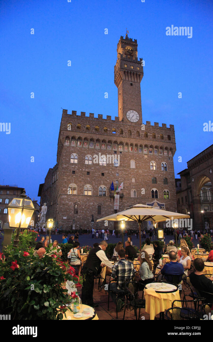 Italy, Tuscany, Florence, Piazza della Signoria, Palazzo Vecchio, Old Palace, Stock Photo