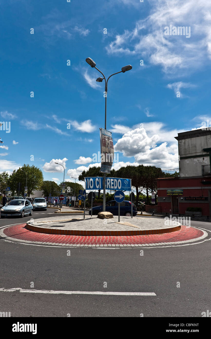 Roundabout dedicated to Edinson Cavani, Top soccer Player Naples Football Team, Lucrino, Pozzuoli, Campania, Italy Stock Photo