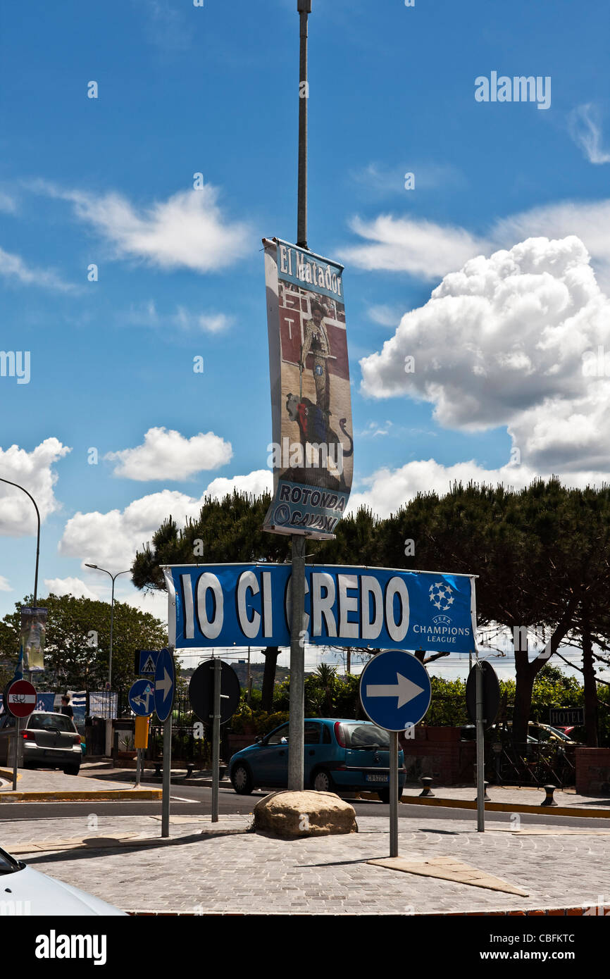 Roundabout dedicated to Edinson Cavani, Top soccer Player Naples Football Team, Lucrino, Pozzuoli, Campania, Italy Stock Photo