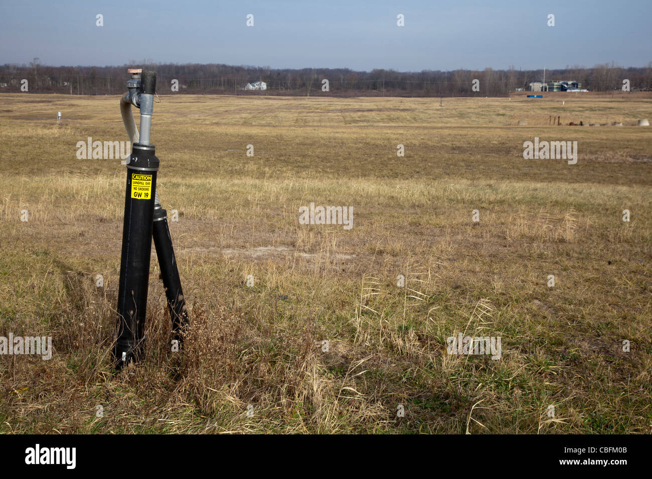 A well collects methane gas from decaying garbage at St. Clair County's Smith's Creek Landfill. Stock Photo