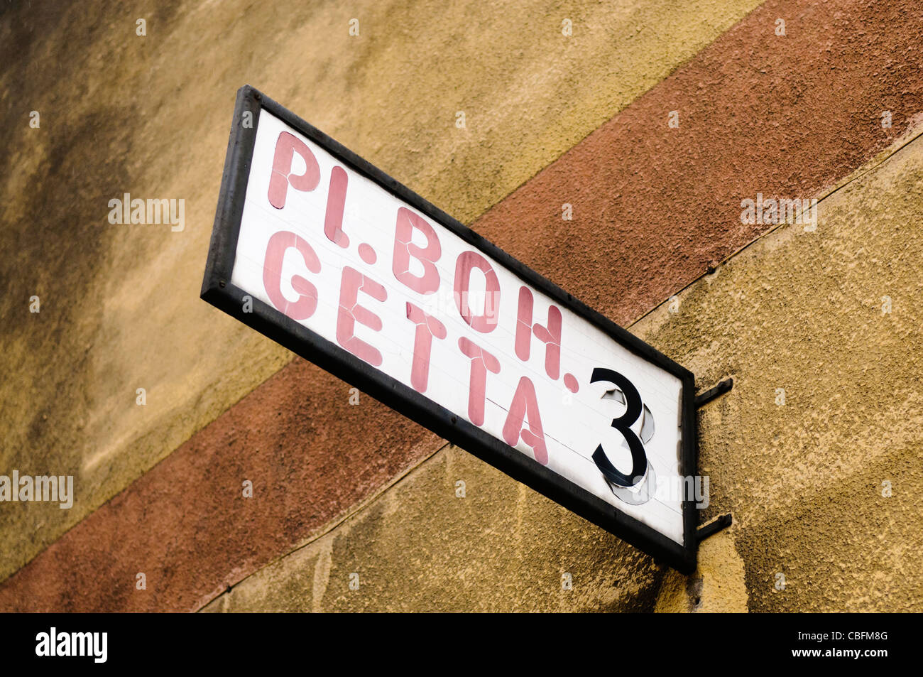 Street sign at Plac Bohaterow Getta, Krakow Stock Photo