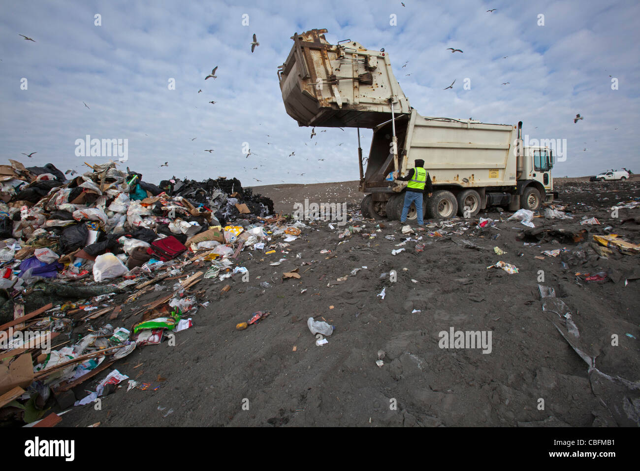 Smith's Creek, Michigan - A truck dumps garbage at St. Clair County's Smith's Creek Landfill. Stock Photo