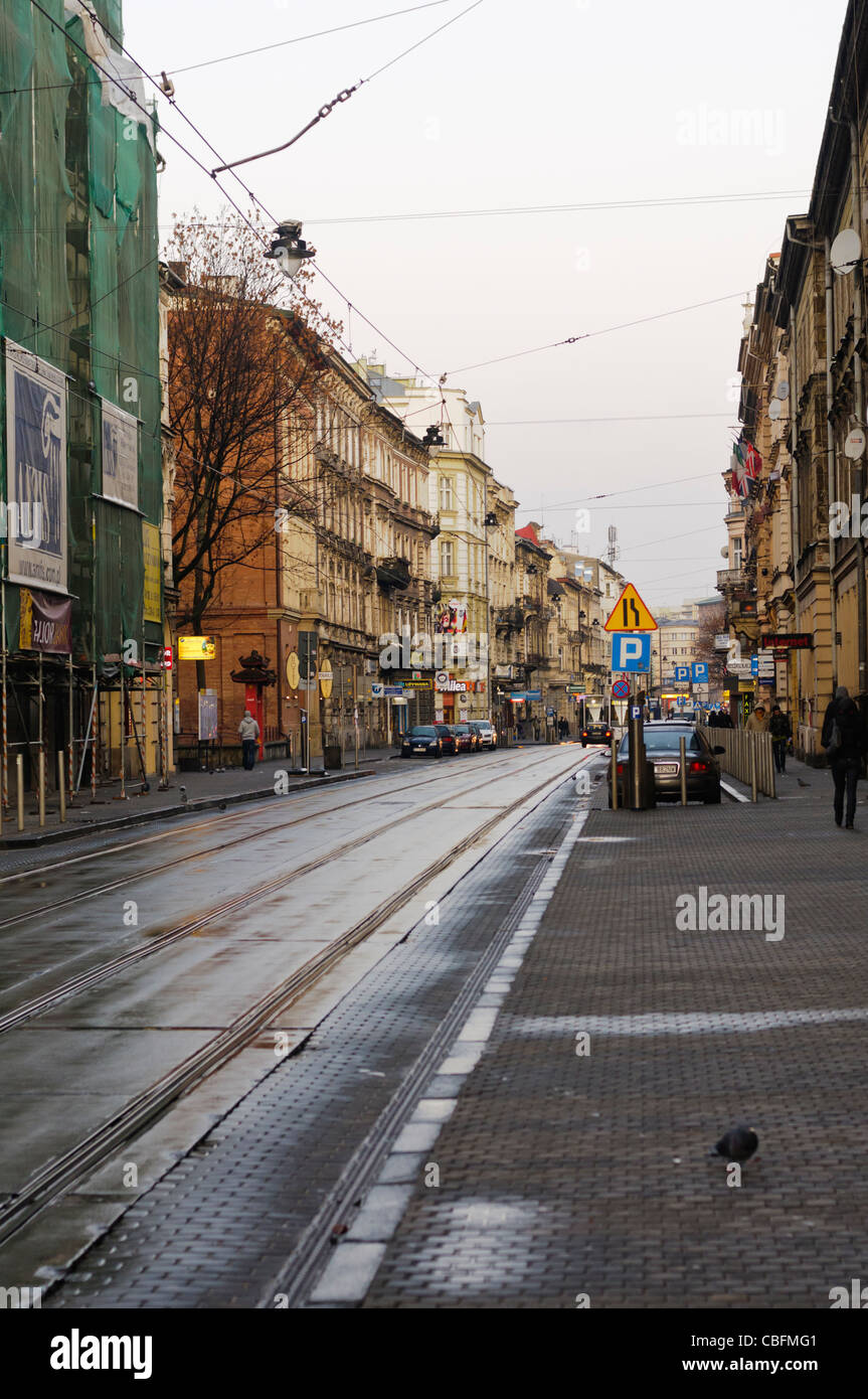 Street in Krakow during an early morning in winter Stock Photo