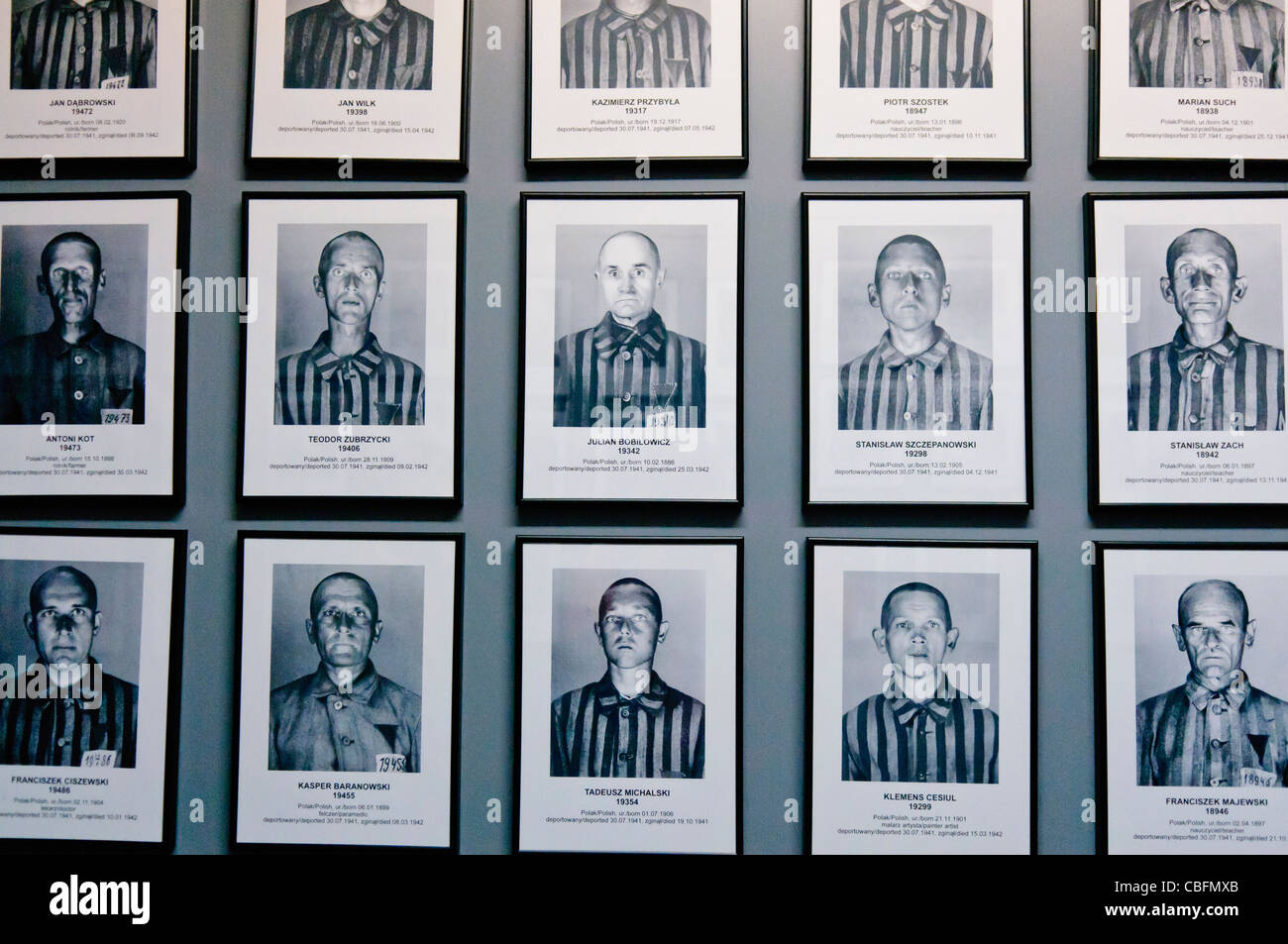 Photographs of male prisoners at Auschwitz I Nazi concentration camp Stock Photo