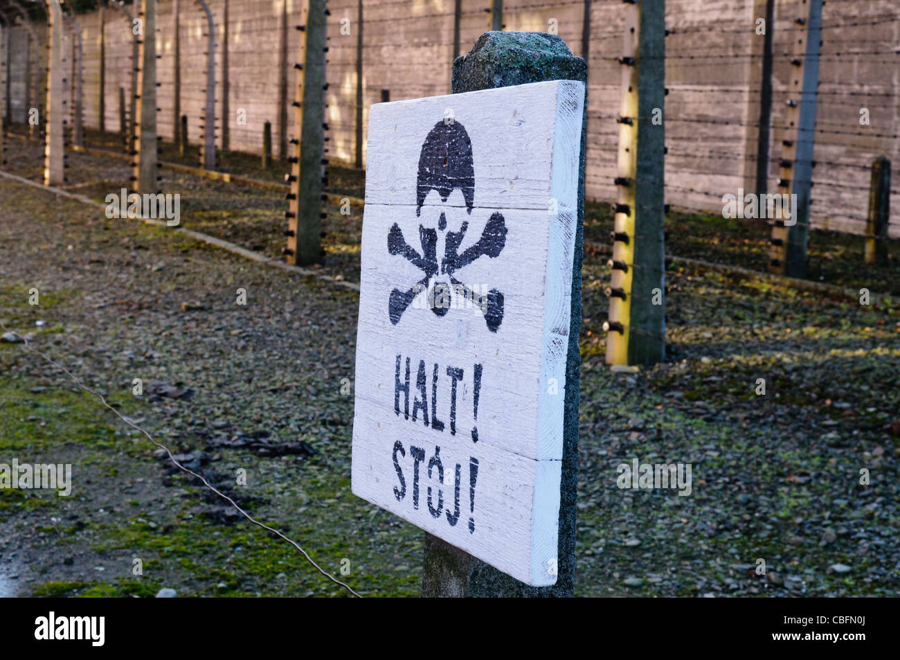 Electric fence at Auschwitz nazi concentration camp Stock Photo