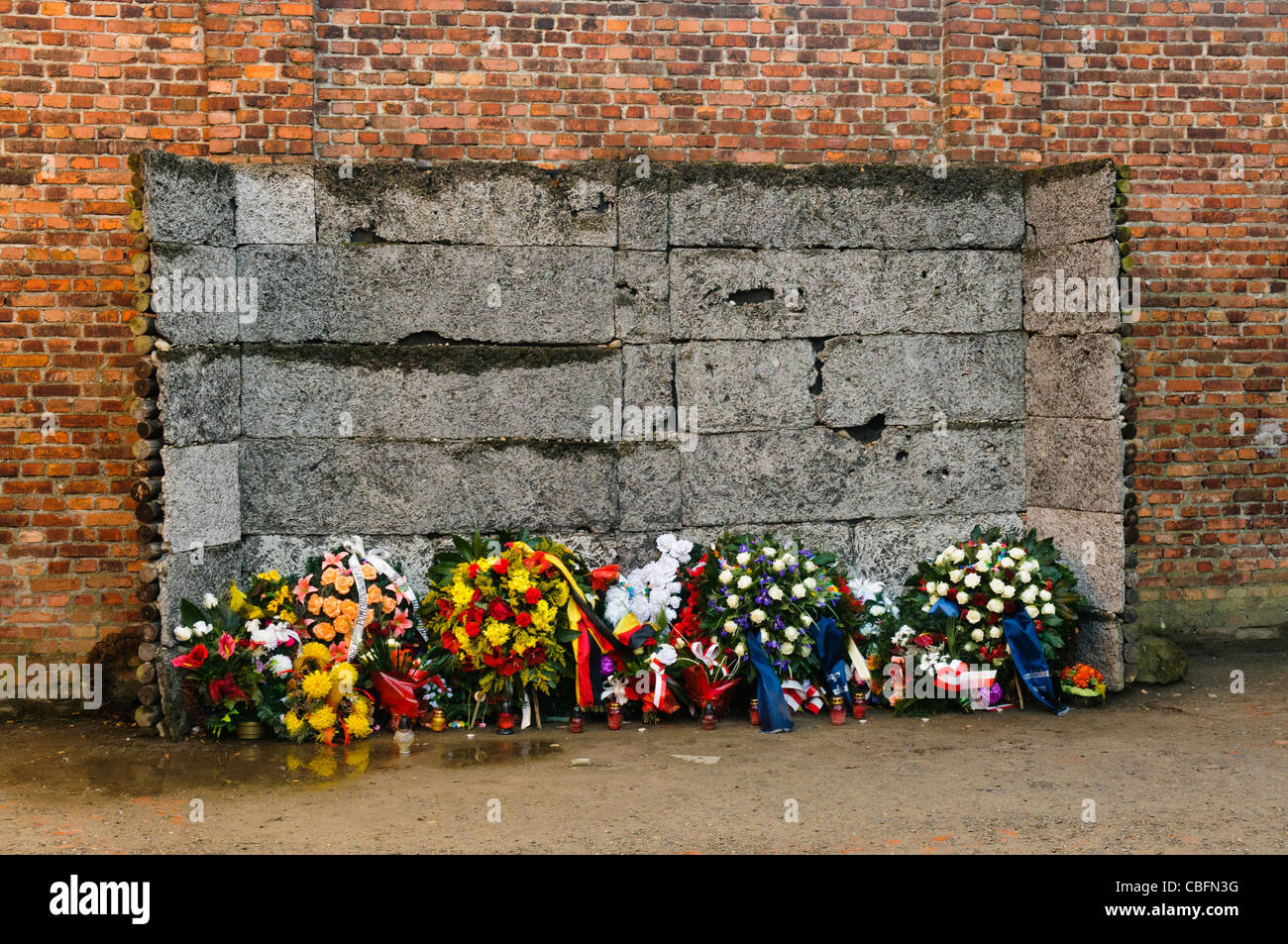 "Execution Wall" at Auschwitz I Nazi concentration camp, where thousands of prisoners were shot, usually for trying to escape Stock Photo