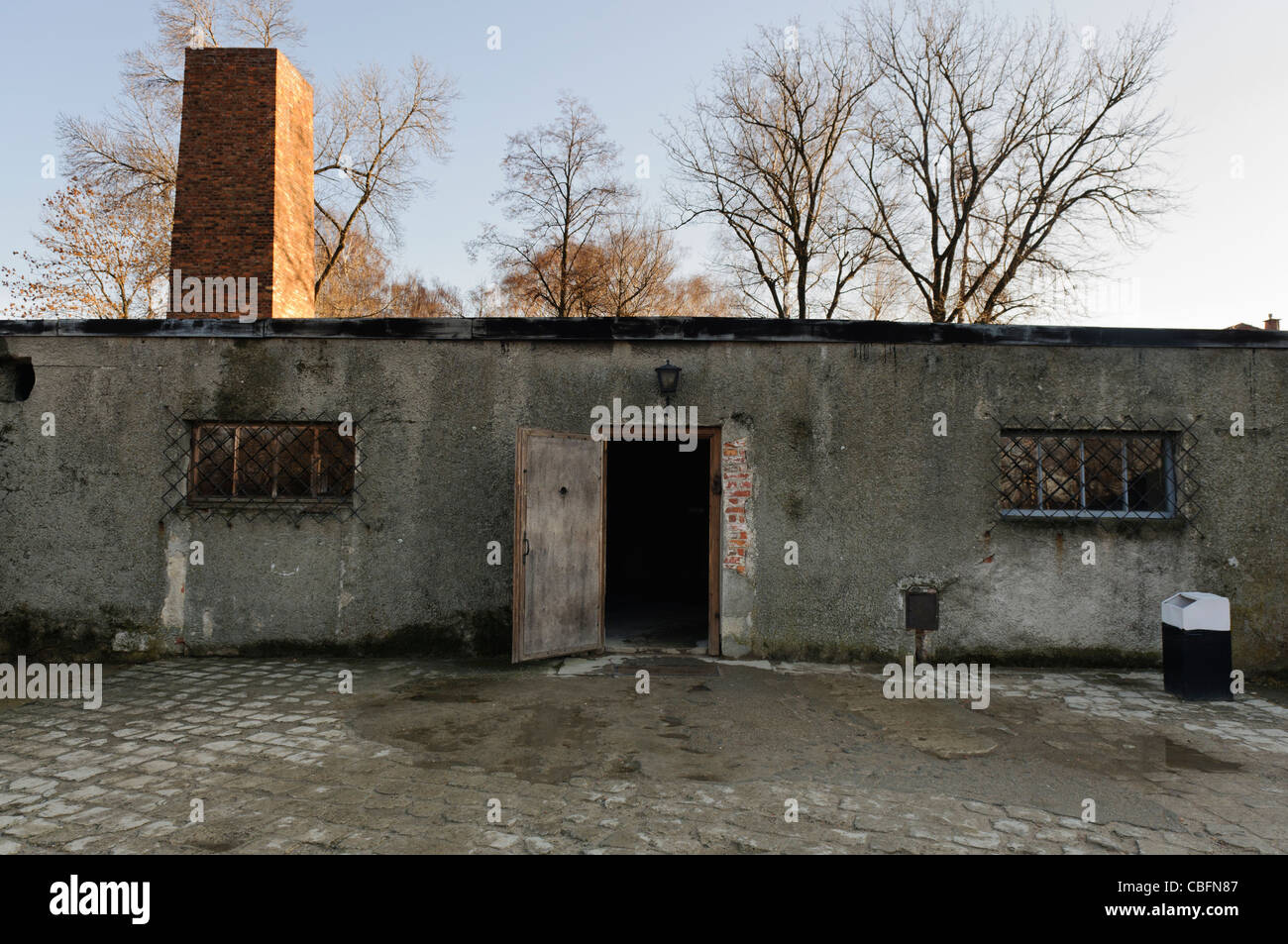 Outside the gas chamber, Auschwitz concentration camp, which could exterminate 700 people at a time Stock Photo