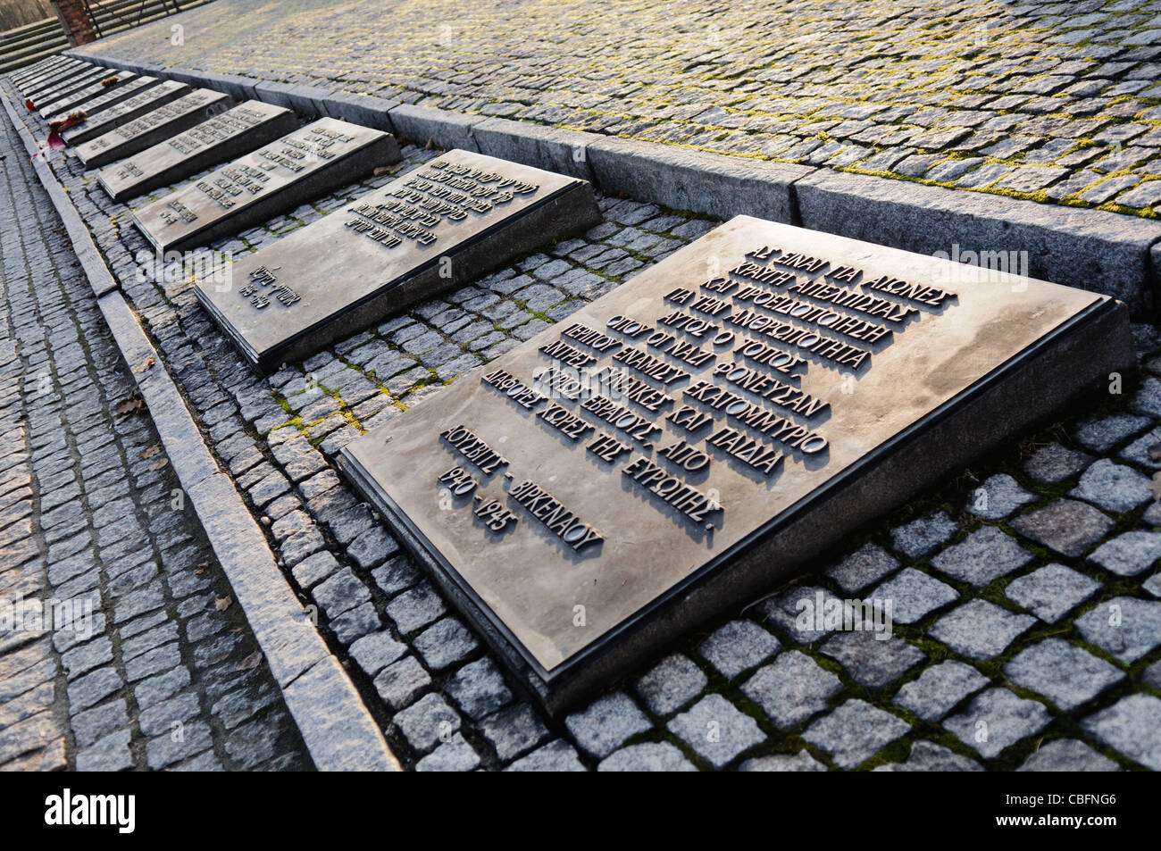 Memorial to the dead at Auschwitz II Berkenau WW2 Nazi concentration camp Stock Photo
