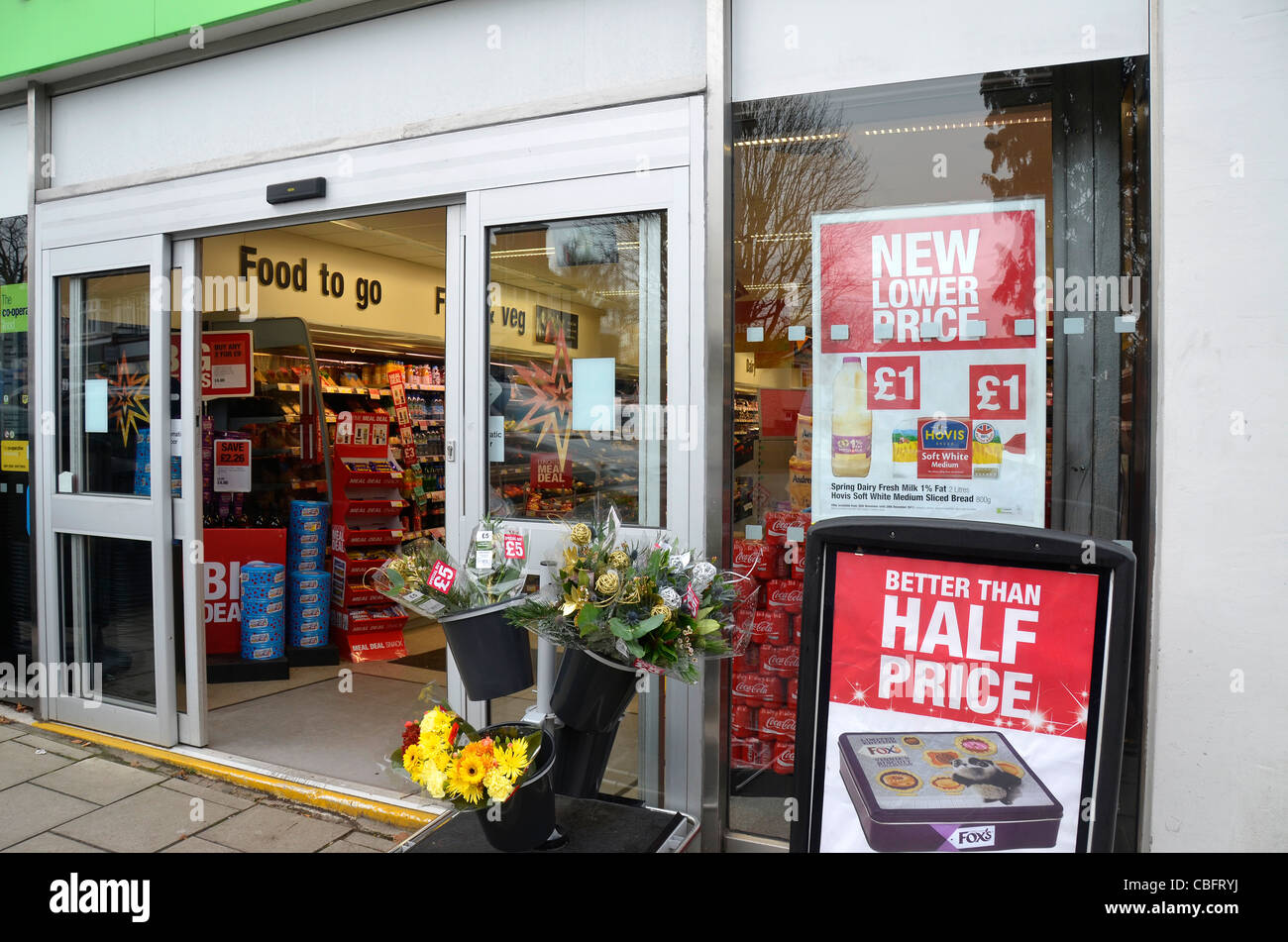 Co-op supermarket entrance, Henleaze, Bristol, England, UK Stock Photo