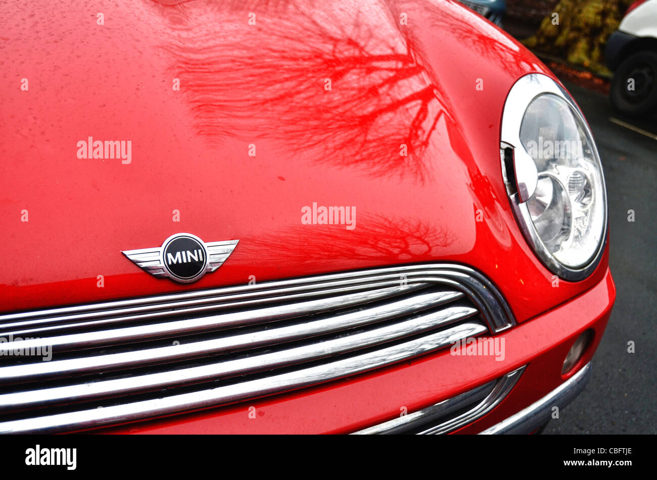 Close up of red Mini Cooper, England, UK Stock Photo