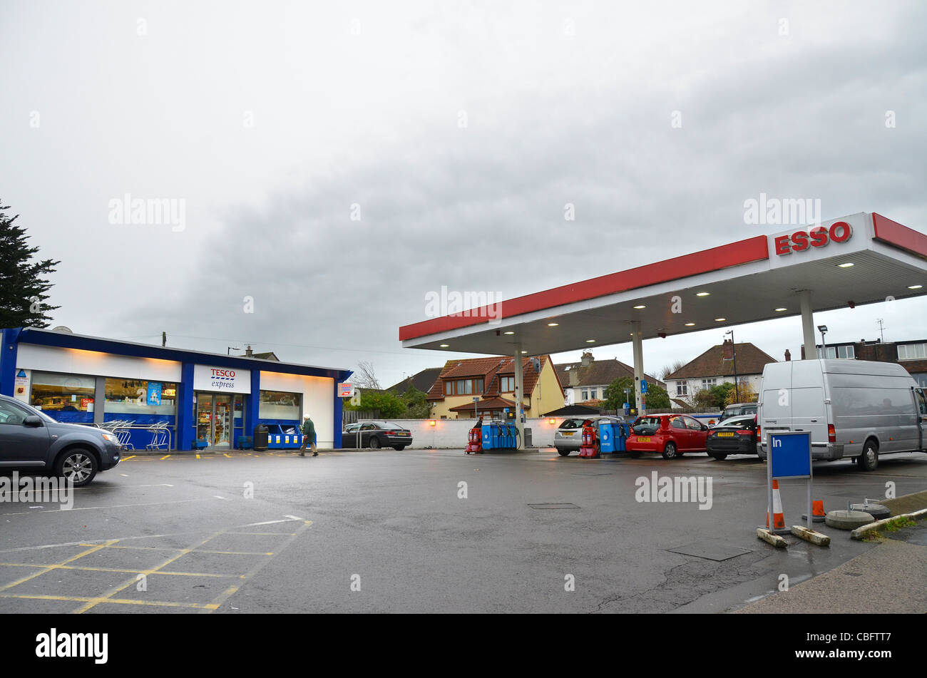 Tesco express Esso petrol station,  Bristol, UK Stock Photo