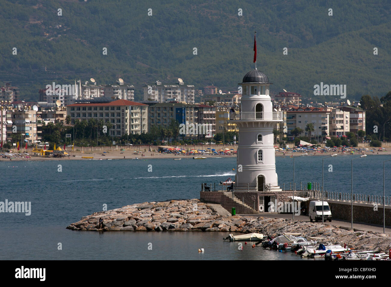 The lighthouse in Alanya harbour, Turkey Stock Photo