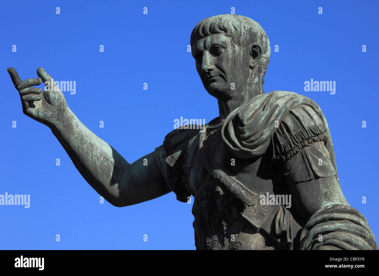 Italy, Lazio, Rome, Imperial Forums, Emperor Trajan statue, Stock Photo