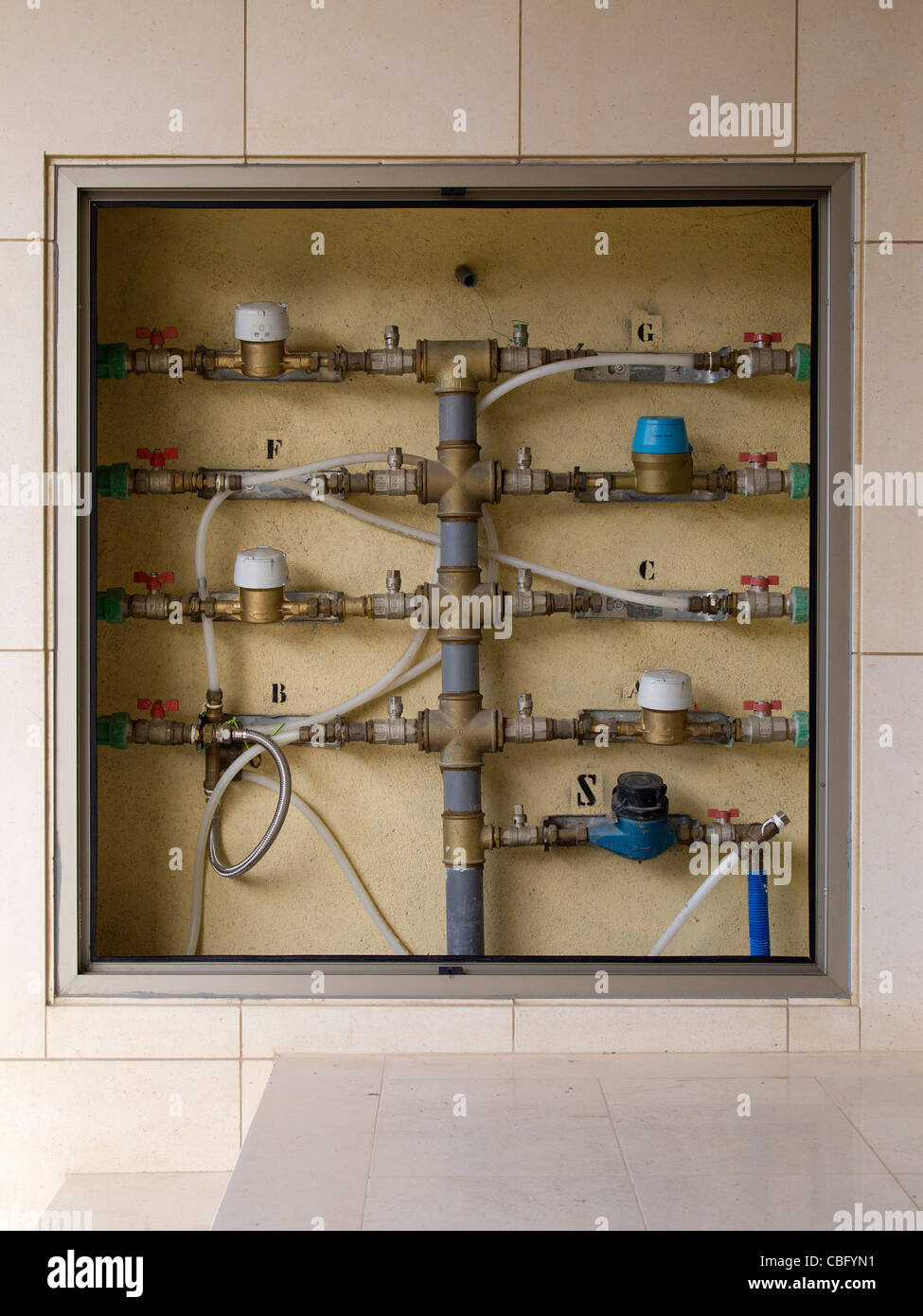 Water pipes and meters Stock Photo