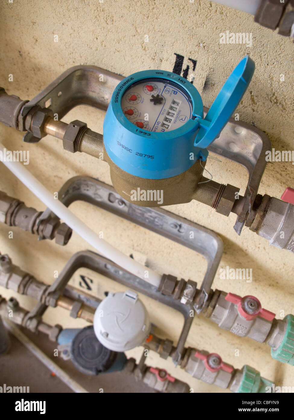 Water pipes and meters Stock Photo