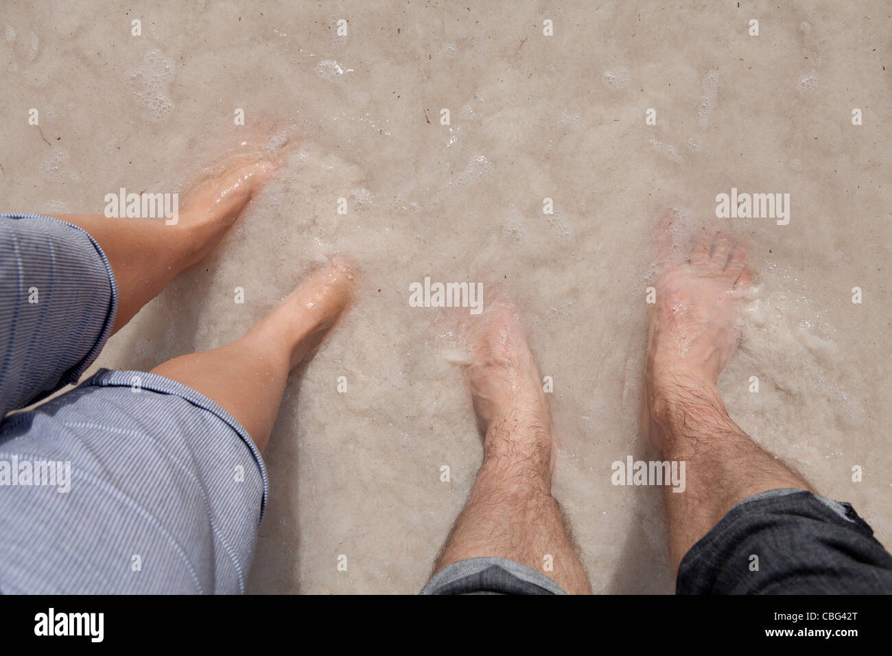 A couple with their feet in the sea on the beach in Western Australia