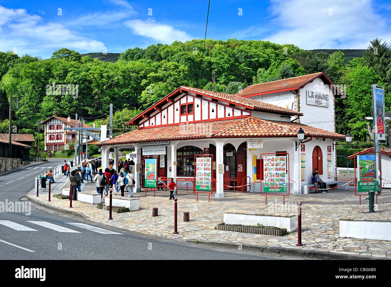 Historic train: the railway station of train de la Rhune, France. Stock Photo