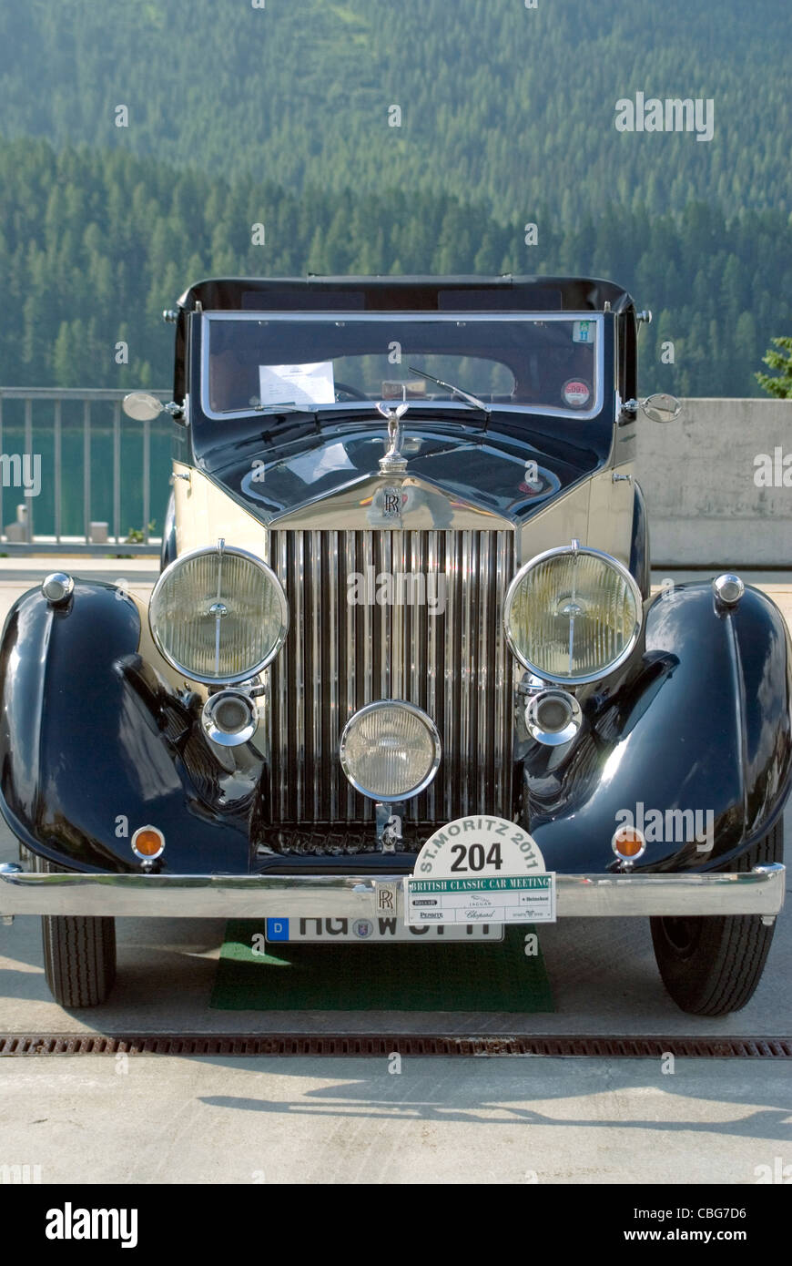 Rolls Royce Phantom Vintage Car closeup during the British Classic Car Meeting St.Moritz, Switzerland Stock Photo