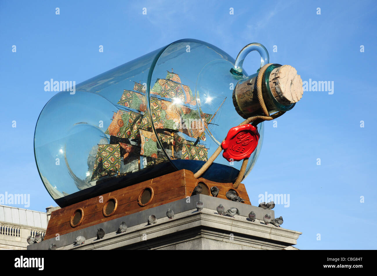 HMS Victory, ship in a bottle (biggest), 4th Plinth, Trafalgar Square, London, England, UK Stock Photo
