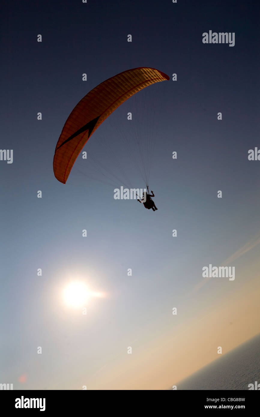 paraglider, paragliding, Compton Bay, Isle of Wight, England, UK Stock