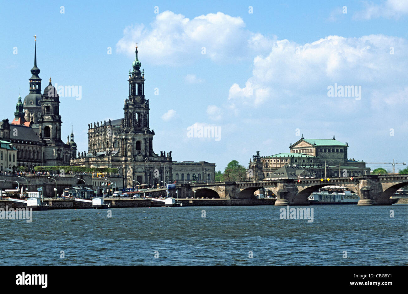 View across the Elbe River of historic buildings, Dresden, Germany Stock Photo