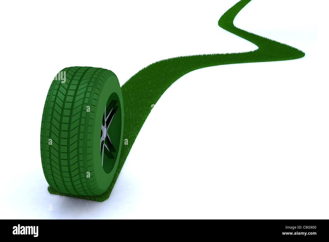 green path from a wheel 3d illustration Stock Photo