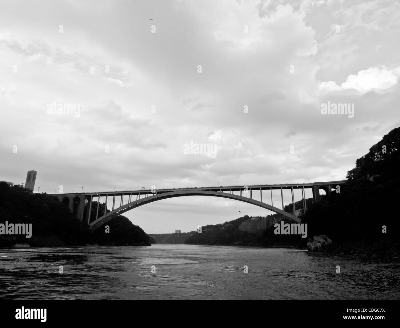 The Rainbow Bridge between the USA and Canada at Niagara Falls Stock