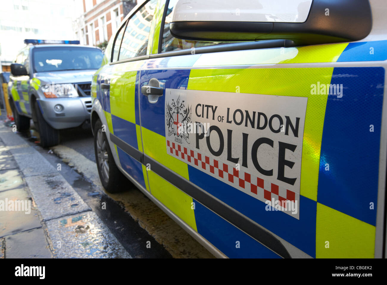 city of london police vehicle with battenburg chequered livery london england uk united kingdom Stock Photo