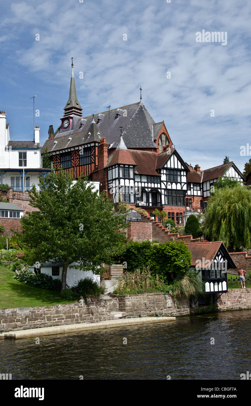 Houses on the banks of the River Dee in Chester, England Stock Photo