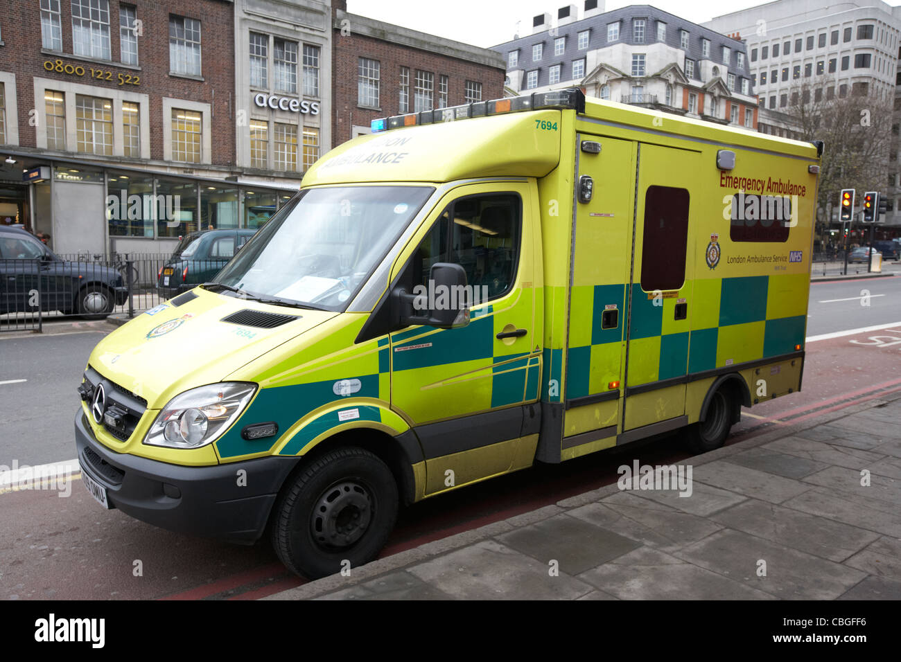 london ambulance service vehicle parked on double red lines on callout england uk united kingdom Stock Photo