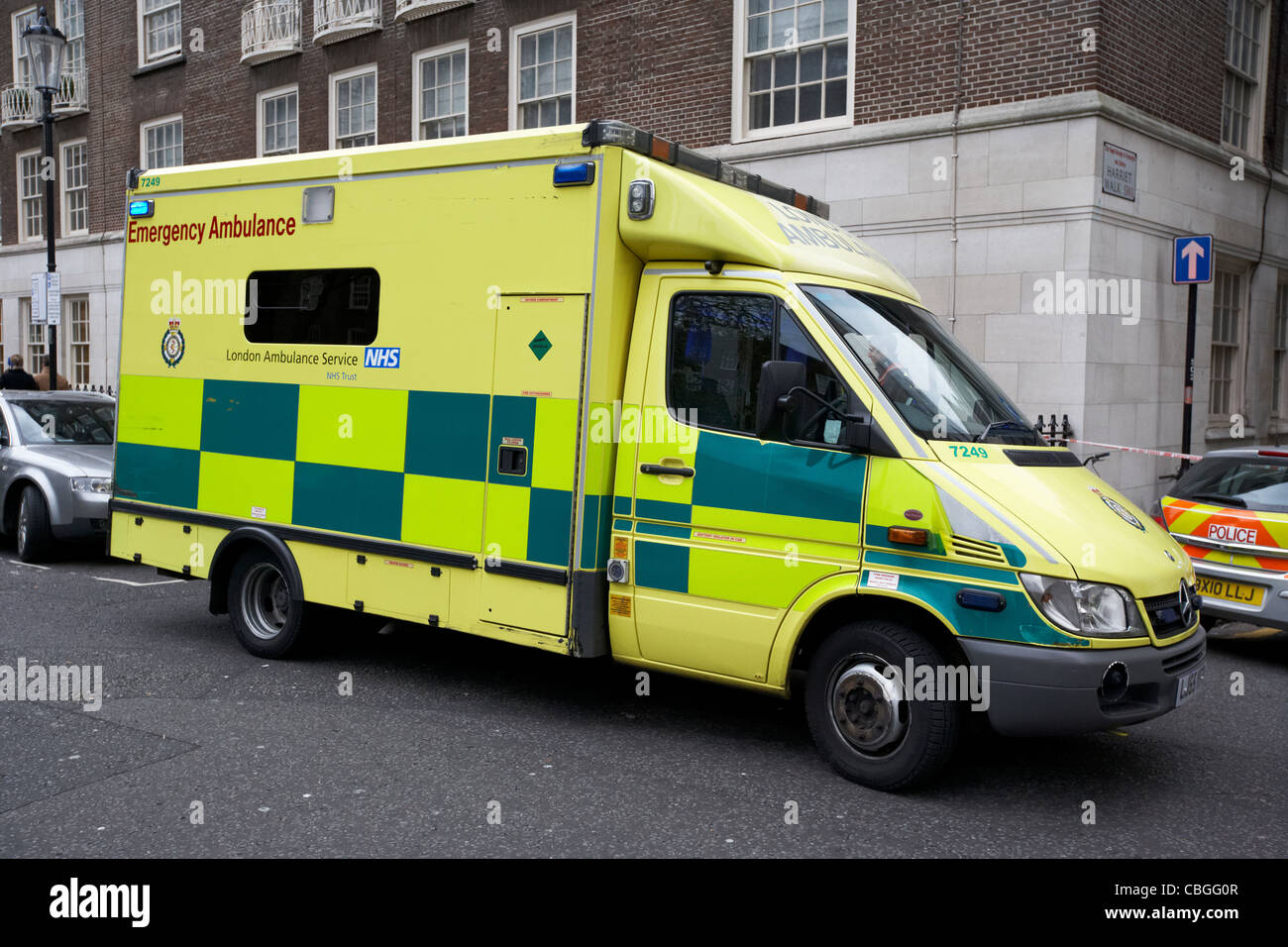 london ambulance service emergency vehicle on callout at incident england uk united kingdom Stock Photo