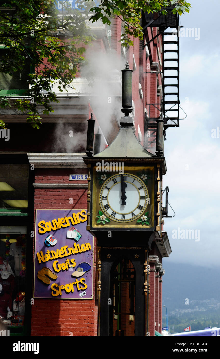 The famous Gastown steam clock in Downtown Vancouver striking twelve