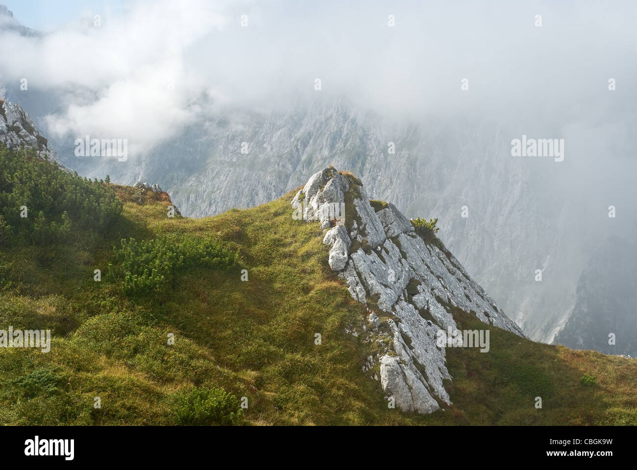 Alpine Mountain Landscape In Bavaria with Rocks and Grass Stock Photo