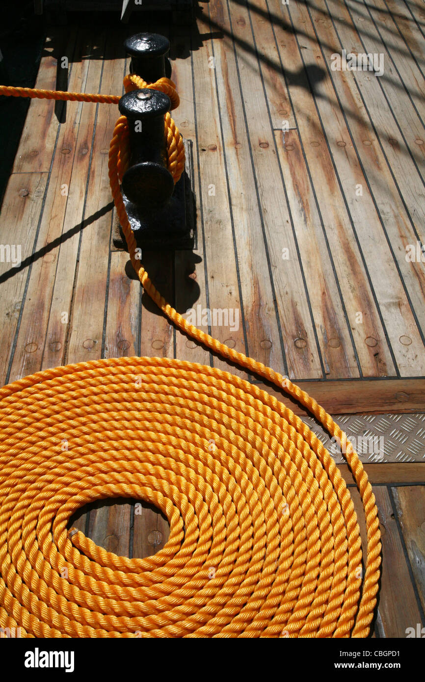 vessel equipment. Rigging. Rope on a deck Stock Photo - Alamy