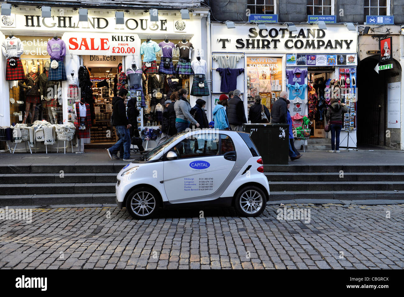Smart car on Royal Mile. Edinburgh, Scotland. Stock Photo