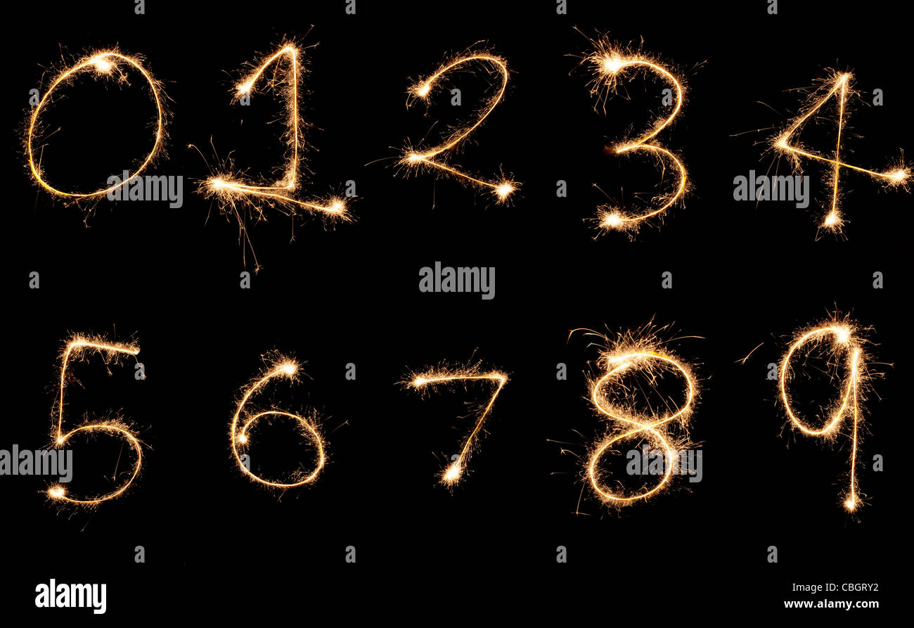 Explosive Numbers 0-9 Painted With Light Stock Photo
