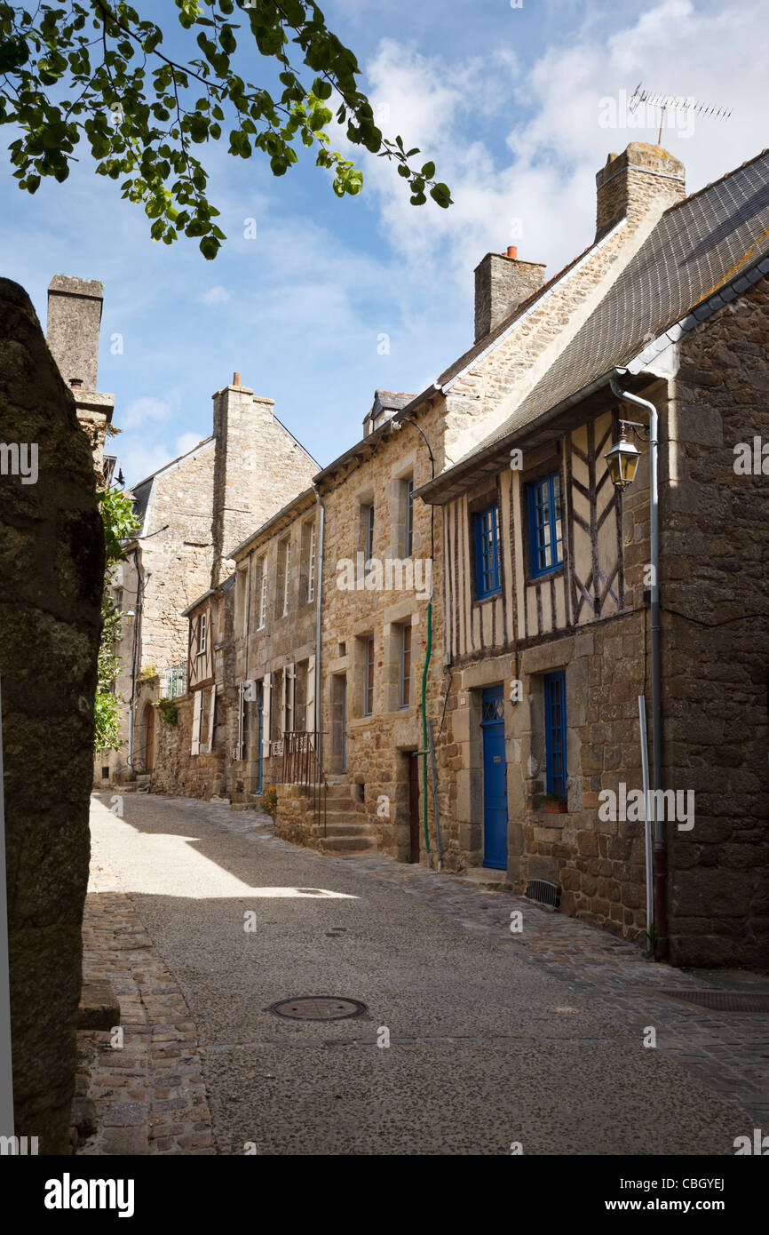 Old street in Moncontour, Cotes d'Armor, Brittany, France Stock Photo