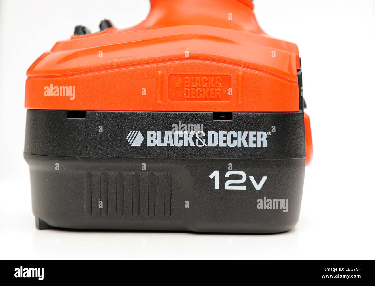 12 volt battery attached to a black and decker cordless drill Stock Photo -  Alamy