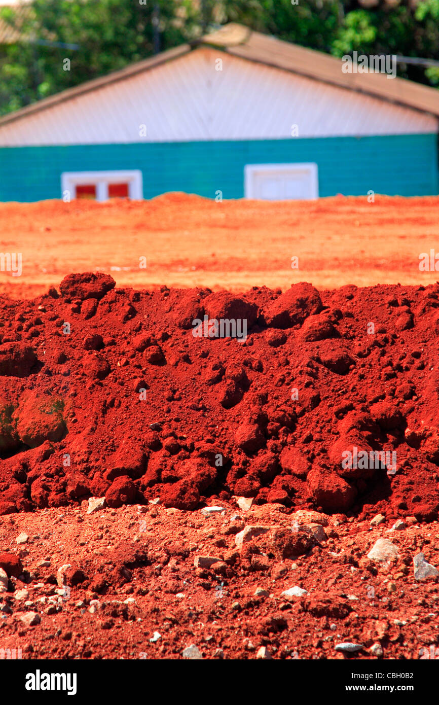 Red ground at Misiones State, Argentina. The red ground is caused by oxidation of iron. Stock Photo