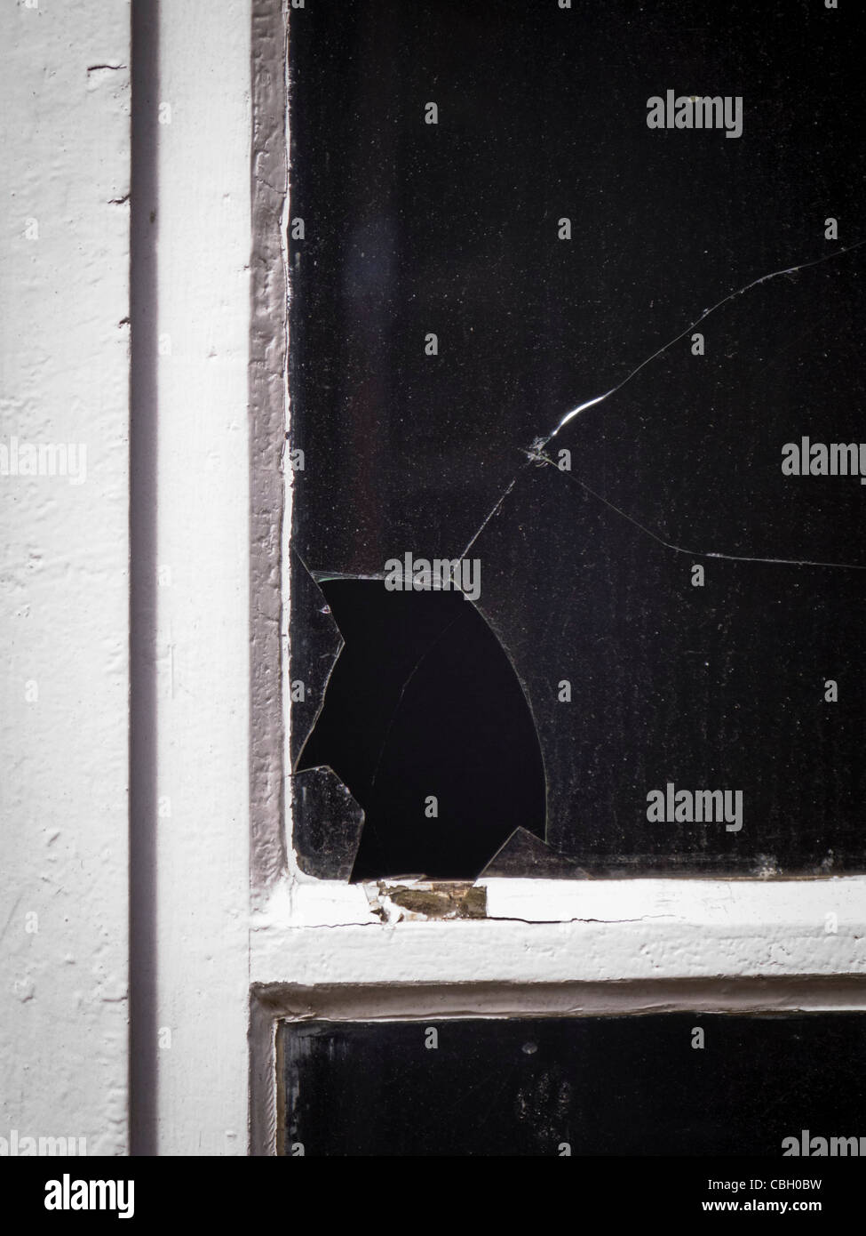 Broken window pane Stock Photo