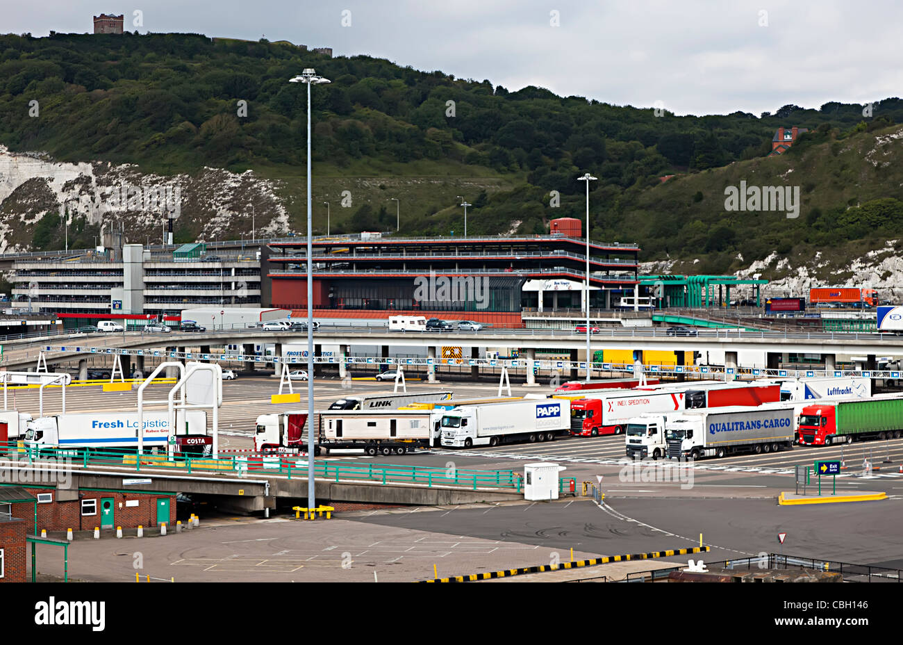 Lorries waiting to board cross channel ferry Dover UK Stock Photo