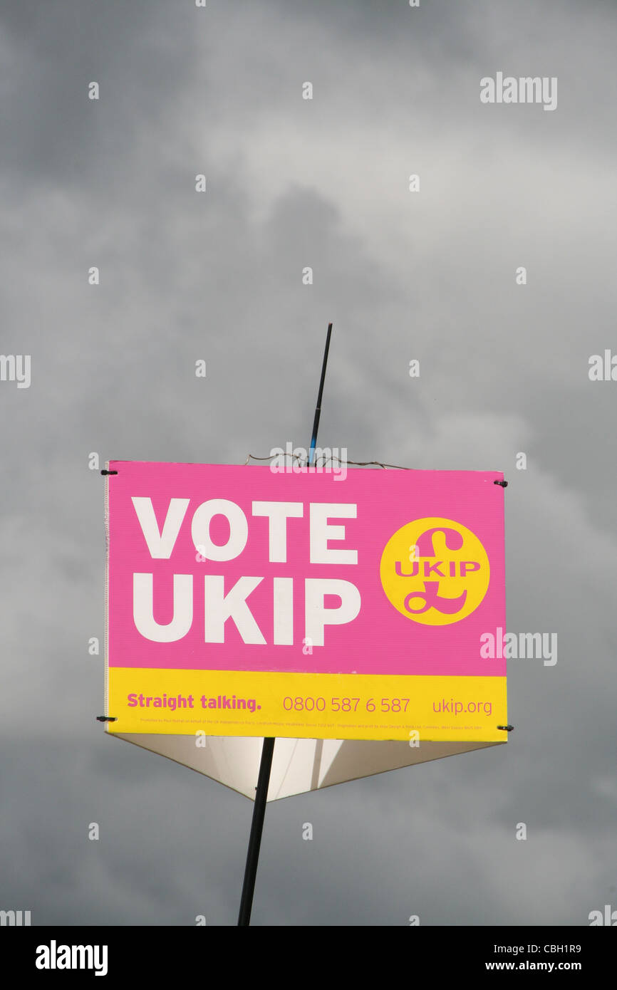 UKIP political party banner and dark sky Stock Photo